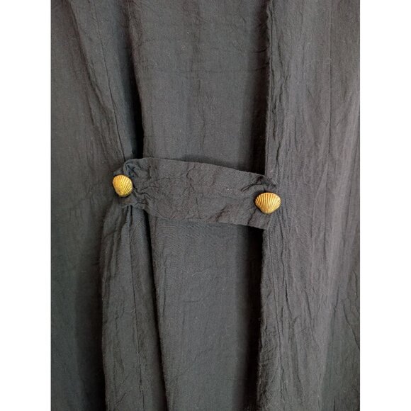 Vintage Laura Kidd Studios Black Gauzy Button-Up Tunic w/ Gold Shell Buttons: XL - Picture 5 of 12